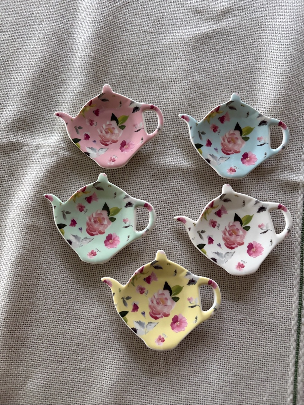 Precitime Floral Set of 5 Teapot Tea Bag Holder Pastel Colors (F160)